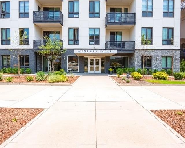 Apartment community entrance and walkways