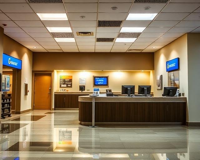 Bank branch lobby with teller counter