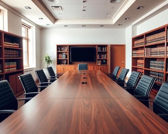 Law firm conference room with law books