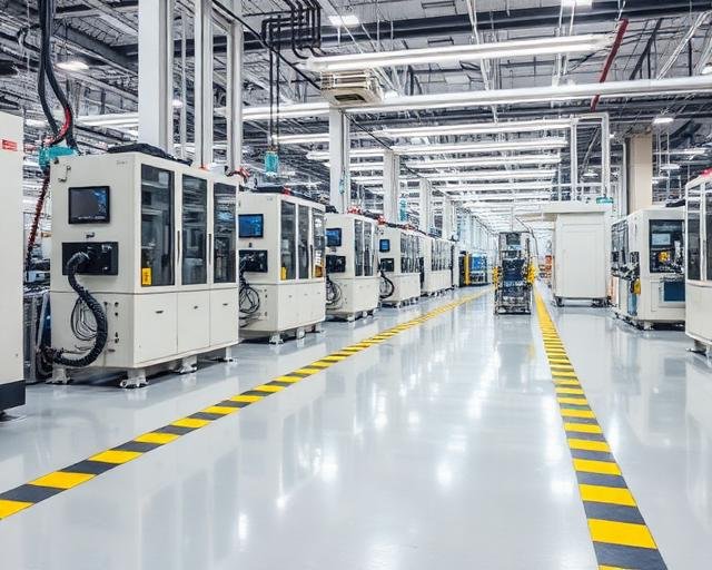 Clean manufacturing plant floor with machinery