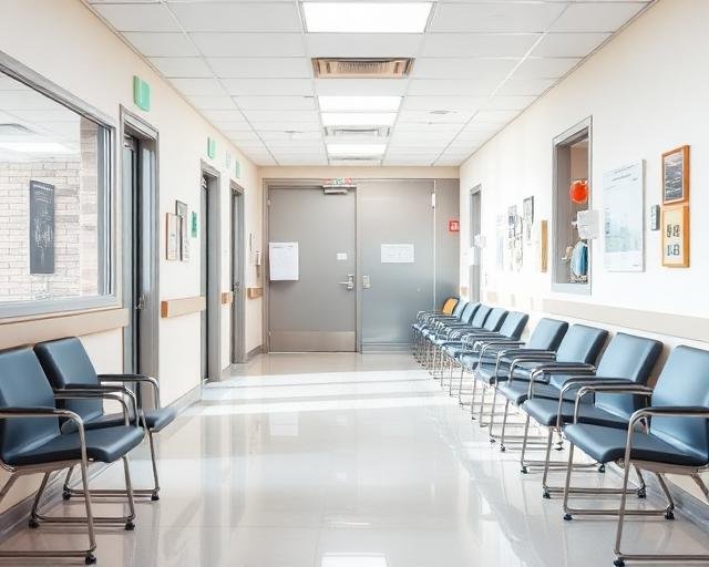 Clean medical clinic hallway and waiting area