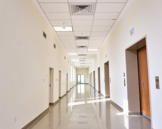 Shared commercial corridor and elevator lobby