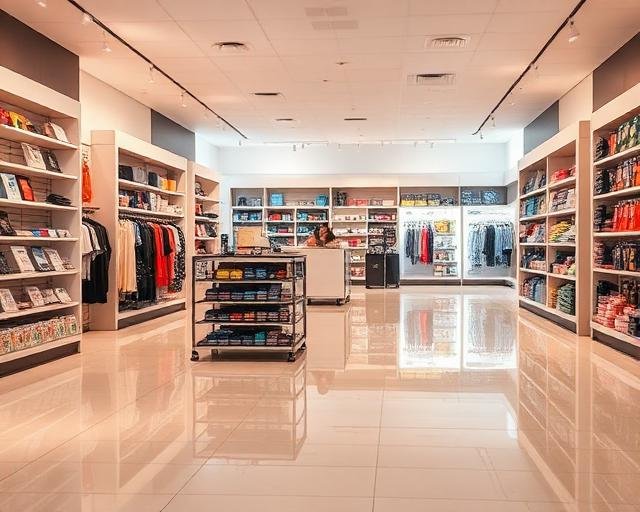 Retail store interior with clean polished floor