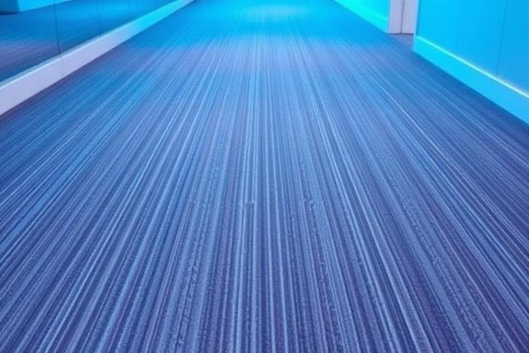 Freshly extracted commercial carpet with clean stripe pattern