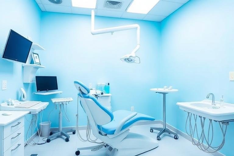 Spotless dental treatment room with dental chair